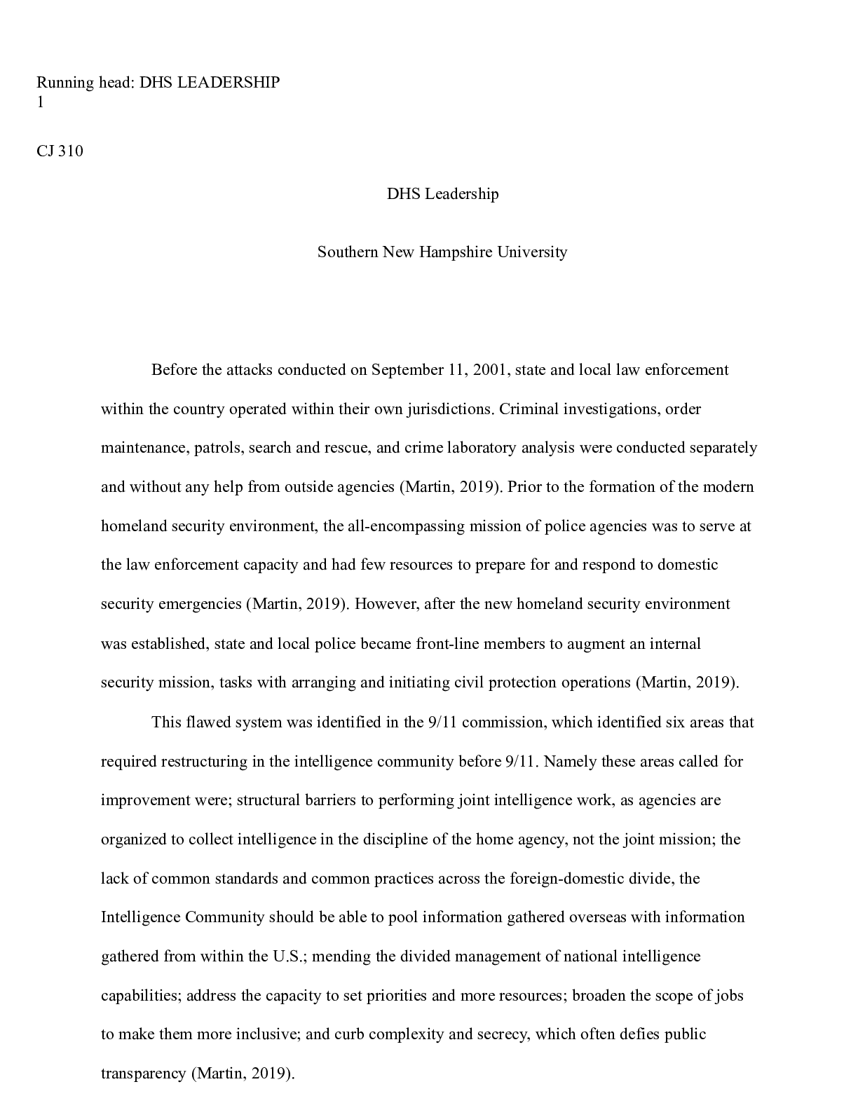 Preview image for CJ 310 Journal w4.docx  Running head: DHS LEADERSHIP